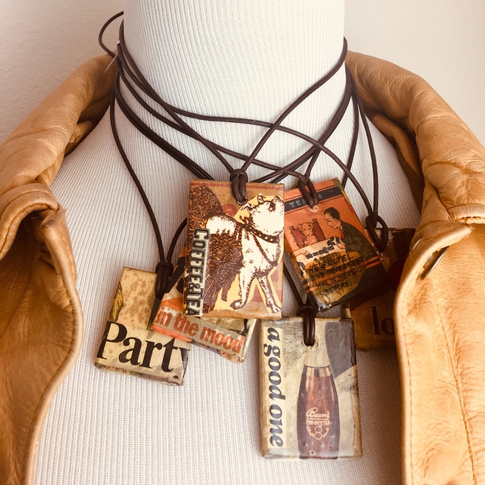 New! Set/6 | Vintage Media on Genuine Leather Cord